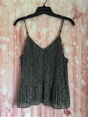 Topshop Green Pleated Peplum Black Flowy Spotted Cami Tank Top Size 6